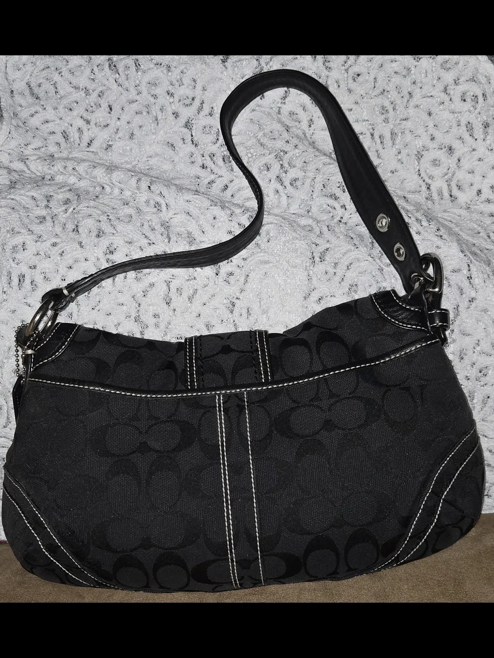 Vintage Y2K Coach Black Signature Shoulder Bag with Silver Buckle